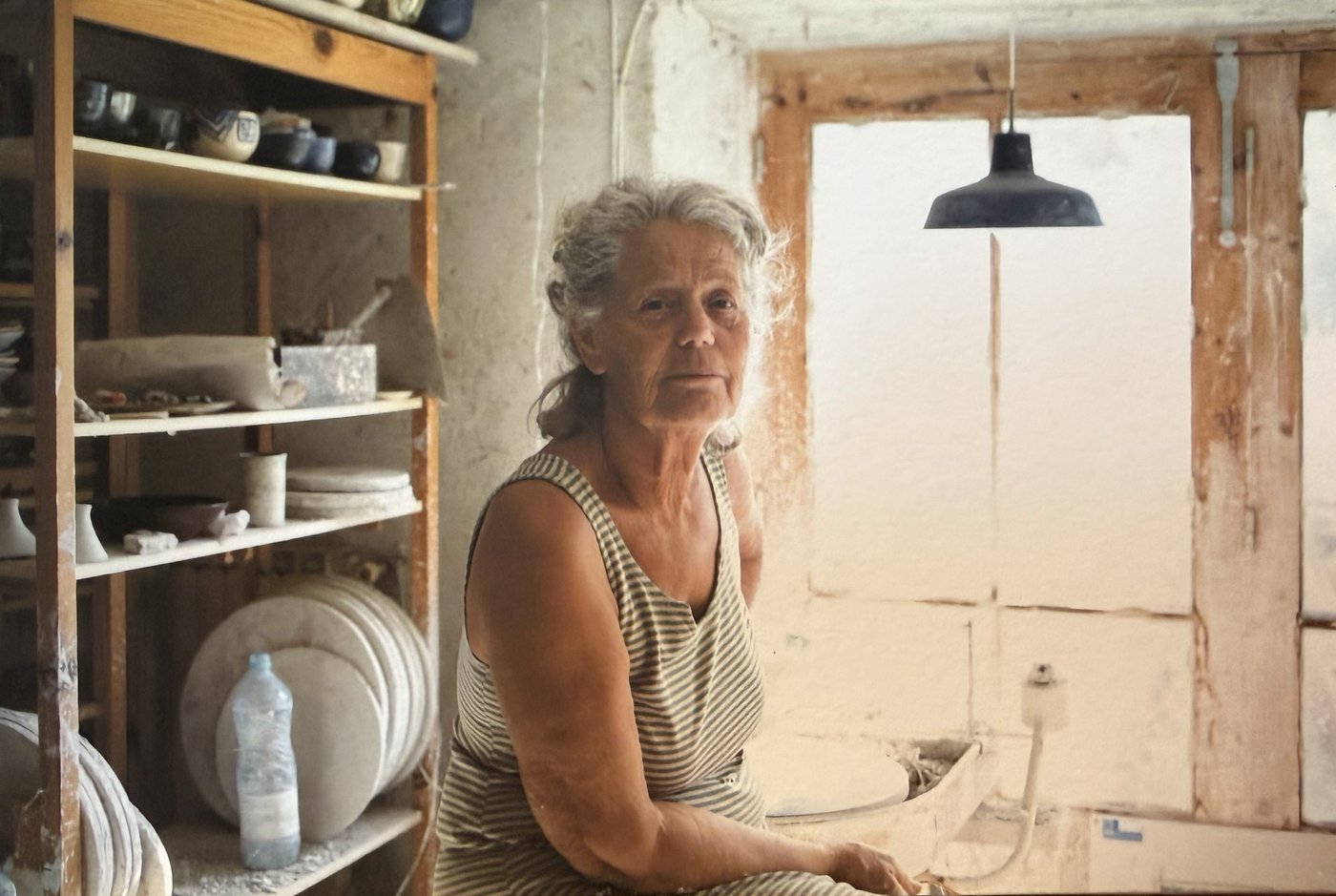 Nelly Bonnand au tour, dans son atelier