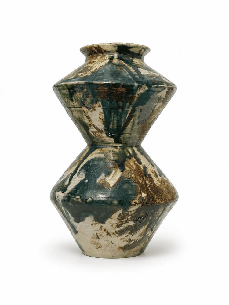 Vase Pagode, grès émaillé brun et olive