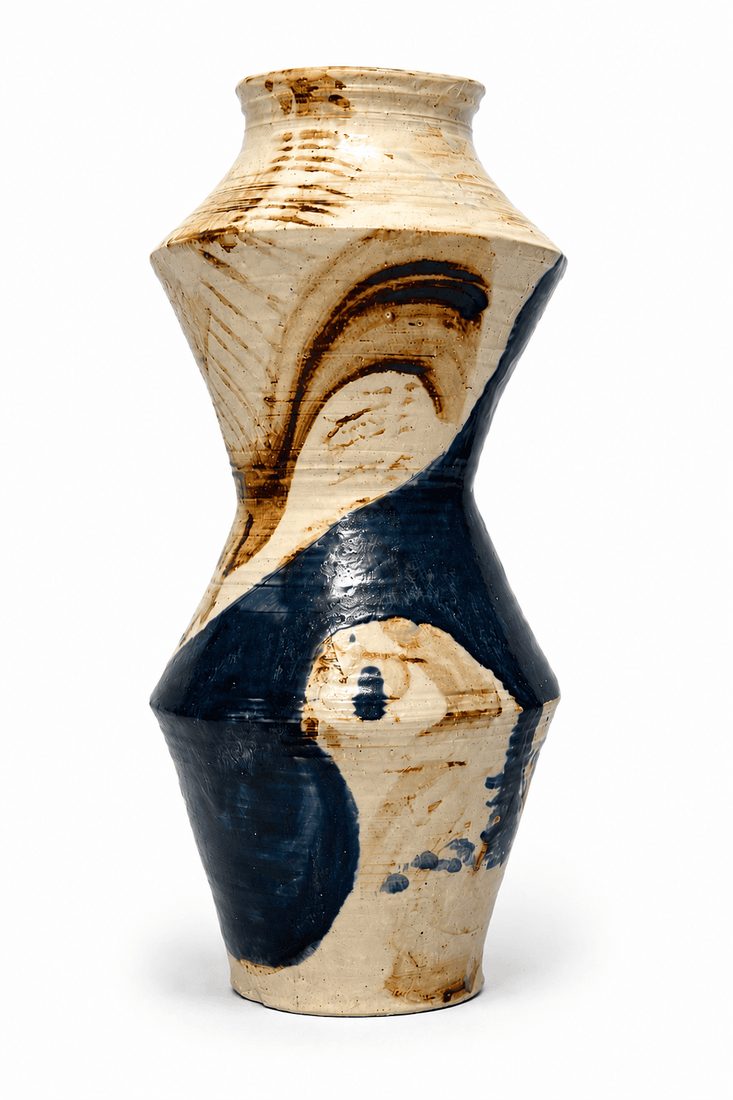 Vase Pagode, bleu marine et crème
