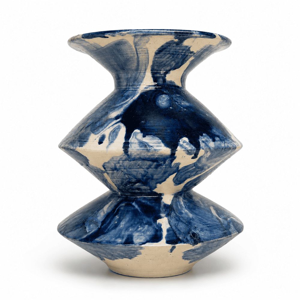 Vase pagode, grès émaillé bleu et crème